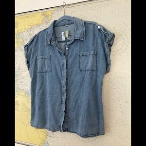 Vintage blue denim boxy button up top
